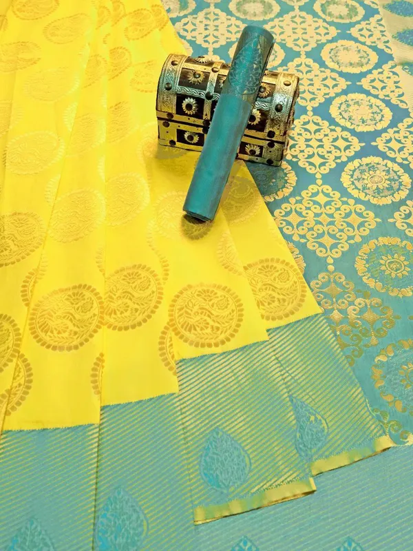 Yellow_Woven_Kanjivaram_Silk_Saree_with_Saree_Cover
